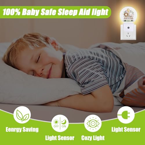 Image of Safari Animals Night Light,Cute Lion Elephant and Giraffe Night Lights Plug into Wall for Kitchens Toilets Bedroom Decorative Half Round Nightlight Led Lamp 0.5W Sleep Friendly
