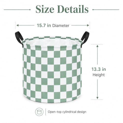 Image of MAIZMZ 3 Pack Sage Checkered Storage Baskets Kids Hamper, 15.7 inchD x13.3 inchH, Waterproof Lining, Leather Handles, Collapsible for Laundry, Toys, Clothes, Gift Set