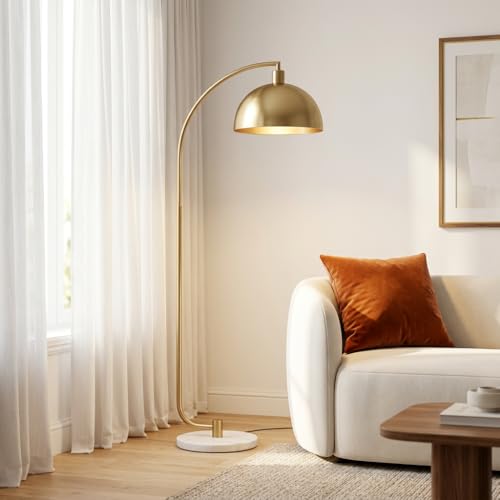 Image of Floor Lamp 3-Color CCT Warm Natural Cold White Gold Metal Arc Standing Lamp for Living Room Bedroom Home Decor E27