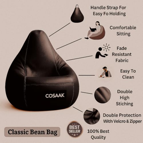 Image of Bean Bag Cover, Faux Leather, 66 x 86 x 112 cm, Indoor Gaming and Reading Chair (Brown, XXL, Solid)