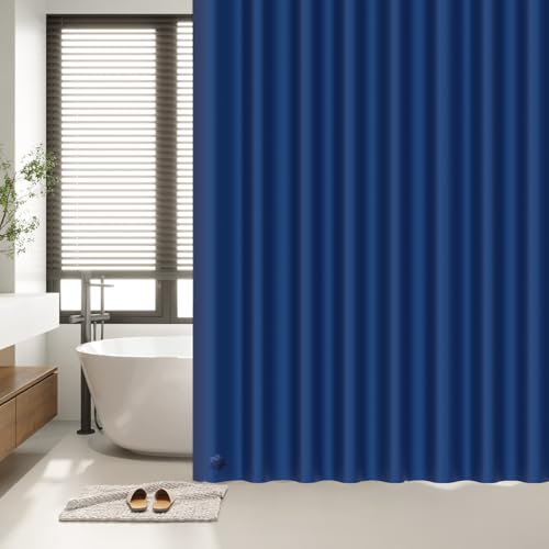 Image of EHZNZIE Navy Blue Shower Curtain Liner 72x72, PEVA Waterproof Bath Curtain, No Chemical Smell, 3 Weighted Magnets, Durable with Rustproof Metal Grommets