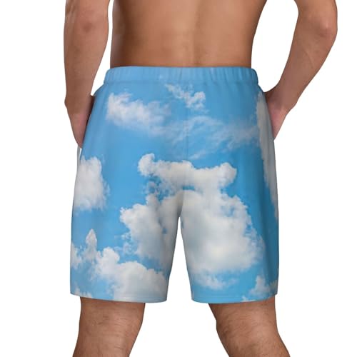Blue Sky White Cloud Print Mens Swim Trunks Quick Dry Board Shorts Mesh Lining, Breathable Beach Surf Shorts4