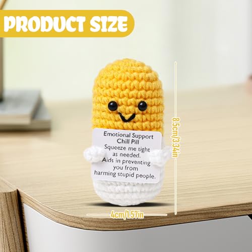 Image of Positive Crochet Pill Yellow Capsule Knitted with Inspirational Card,CNA Week Nurse Appreciation Keepsake for Women Pharmacist Doctor RN LPN Office Decor Party Favor