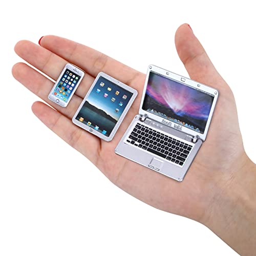 cobee 1:12 Puppenhaus Mini Laptop Set, Mini Metall Laptop Tablet Smartphone...