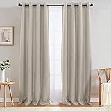 JINCHAN Linen Textured Curtains for Living Room Darkening Bedroom Curtains Thermal Insulated Curtains Living Room Linen Look Curtains Window Drape Single Panel, W52 x L90, Greyish Beige Curtains