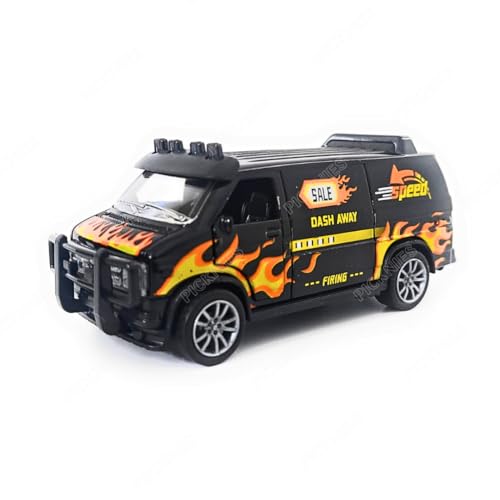PICKNIES GMC Vandura Van Diecast Model – 1:36 Scale Gulf Edition Metal Toy Van with Opening Doors & Pull-Back Action – Classic Display Piece for Kids and Collectors (GMC Vandura Van (Black))