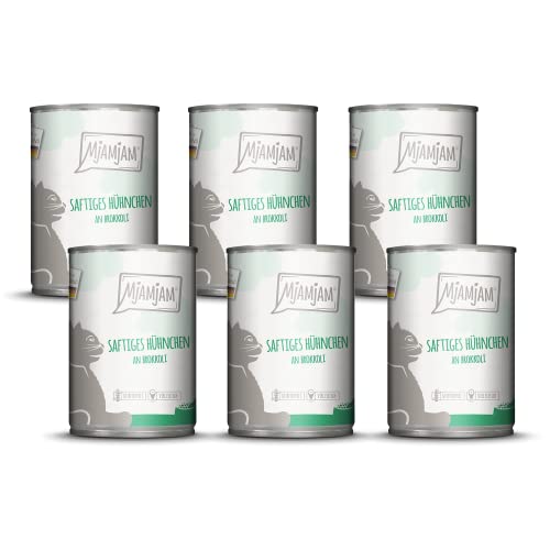 MjAMjAM - Alimento húmedo Premium para Gatos - Pollo jugoso con brócoli, Pack de 6 (6 x 400 g), sin Cereales con Extra de Carne