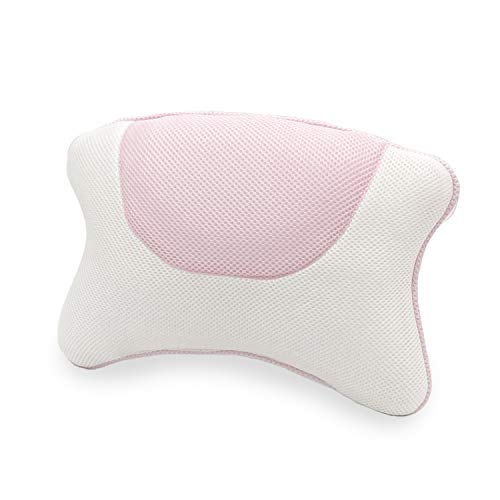 Luxurious Bath Pillow, Bath Pillows for Tub, Bath Tub Head Neck and Back Support with 4 Suction Cups Washable Spa Pillow (Pink)