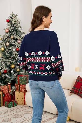 Image of LUBOT Ugly Christmas Sweaters for Women Soft Acrylic Blend Cute Fuzzy Funny Wintertime Holiday Parties Knitted Pullover