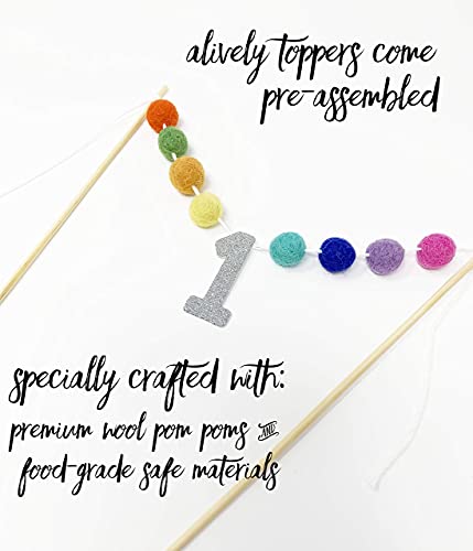 Alively Colorful Birthday Banner Cake Topper For All Ages – Handmade Happy Birthday Felt Ball Garland Decoration – Birthday Cake Bunting Topper With Glitter Numbers, 1St, Sweet 16, Dirty 30, Golden Birthday #TOP4