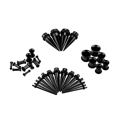 36Pc Gauges Ear Stretching Kit Stainless Steel 14G-00G Gauges For Ear Tapers And Plugs Gauges Set Expanders( Black) #TOP2