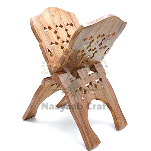 Image of Naayaab Craft Handmade & Handcraft Rehal Sheesham Wood Holy Book Stand Holder for Bible, Geeta, Quran in Folding and Carved Design Book Holder Display Stand - Size (15 Inch)