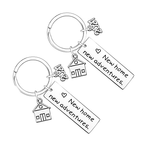 Pack of 2 New Home Keychains 2021 Housewarming Gift New Home Gift House Keyring First Home Gift Realtor Closing Gifts (New Home New Adventures)