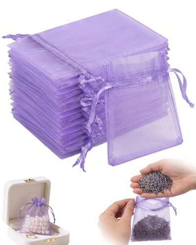 RAVNIX 100 Bolsas Organza Lila, Púrpura Claro, Elegantes y Transparentes. Ideales para Regalos, Detalles Boda, Joyería, Dulces y Fiestas. Empaque Premium