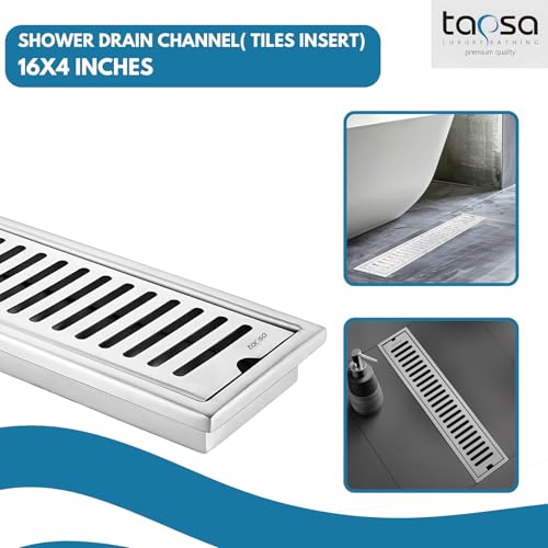 Image of Tapsa Wave Floor Drain Channel Chrome| 304 Stainless Steel | Invisible Shower Drain Channel | 16 x 4 Inches | Waste Water Floor Drain Channel | Drainer Channel | Anti Cockroach Trap | Silver