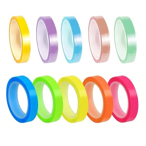 EUZUXU 10 Rollen Haftnotizen, Haftnotizen Tabs, Transparente Notizzettel Textmarker-Klebeband, Sticky Notes Page Marker Beschreibbar für Annotieren Bücher(6mm x 5m)