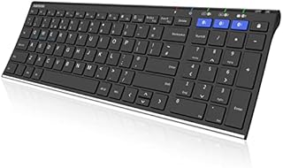 Arteck Universal Bluetooth Keyboard Multi-Device Stainless Steel Full Size Wireless Keyboard for Windows, iOS, Android, Computer Desktop Laptop Surface Tablet Smartphone Built in Rechargeable Battery
