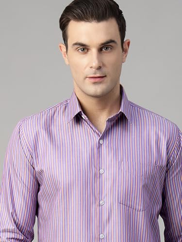 Image of Hancock Men Striped Hemp Blend Formal Shirt(9722Blue)