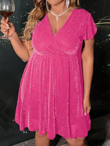 Floerns Women's Plus Size Glitter Wrap V Neck Short Sleeve Party A Line Dress3
