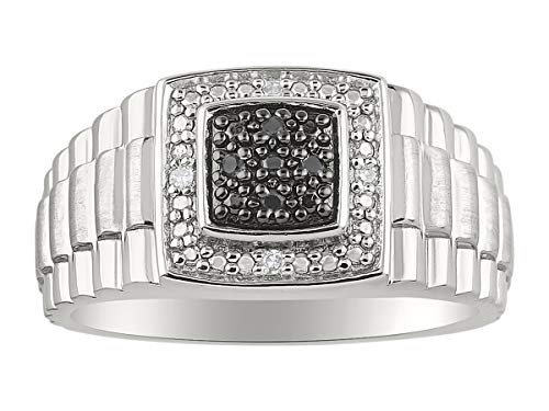 RYLOS Bague pour homme avec véritables diamants noirs et blancs étincelants sertis en argent sterling ou en argent plaqué or jaune 14 carats .925 – Style...