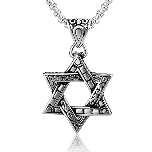 Bijoux religieux homme avec pendentif étoile de David classique en acier durable