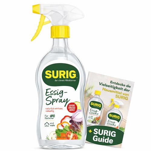SURIG Essigspray 500 ml + Mini Guide - gebrauchsfertige Essigsäure 8% in Sprühflasche - zum Würzen Säuern Reinigen und Entkalken in Küche und Haushalt