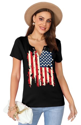 American Flag Shirt Tops Womens 4th of July T-Shirts Ring Hole Short Sleeve Sexy V-Neck Patriotic Tees2