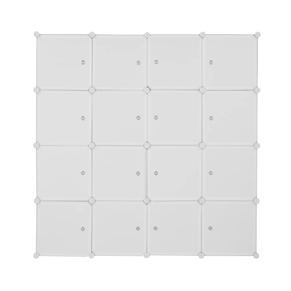 Armoire Penderie Modulable, 16 Cubes, Armoire Chambre, Étagère de Rangement avec Portes, pour Le Stockage de vêtements, Jouets, etc.. (Blanc, 140 x 45 x 140 cm)
