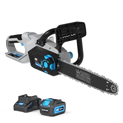 ROYAL GARDEN Electric Chainsaw 20V 12 Inch Brushless Cordless Chainsaw Battery Powered Handheld Saws for Trees Wood Limbing Cutting, Pruning Shears 4.0Ah Battery and Charger Included