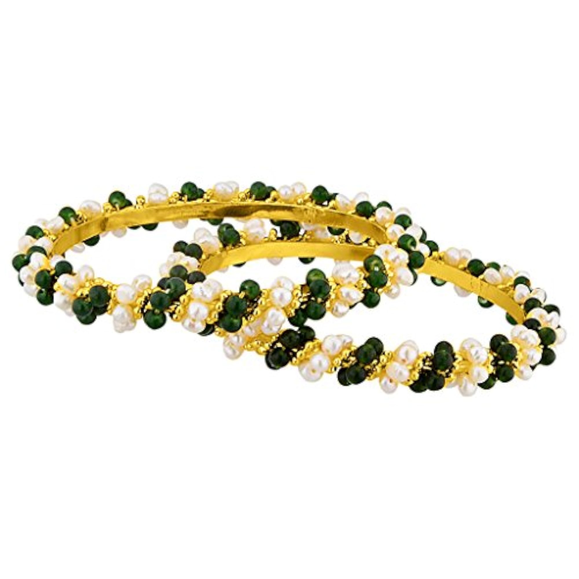 Women's Green Combination Bangle, Gold Plated Freshwater