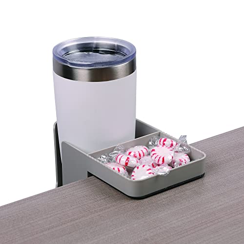 Deflecto Space Saving Desktop Storage Organiser, Standing Desk Cup Holder Attachment, Desk Drawer Organiser with Storage Tray, Desk Tidy, Pen Holder - Grey