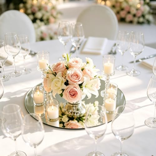 Image of 10 Pack Round Mirror Centerpieces for Tables, 8 inch Acrylic Circle Mirror Centerpieces Mirror Tray Candle Plate Centerpiece for Wedding Table Birthday Flowers Decorations Wall Decor (8inch)
