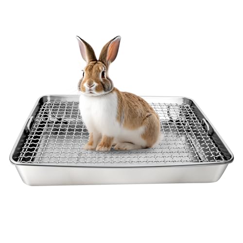 AGGQQA Rabbit Litter Box Stainless Steel Bunny Litter Box Small Animal Toilet Pan Metal Grid for Ferret Galesaur Chinchilla Bunny