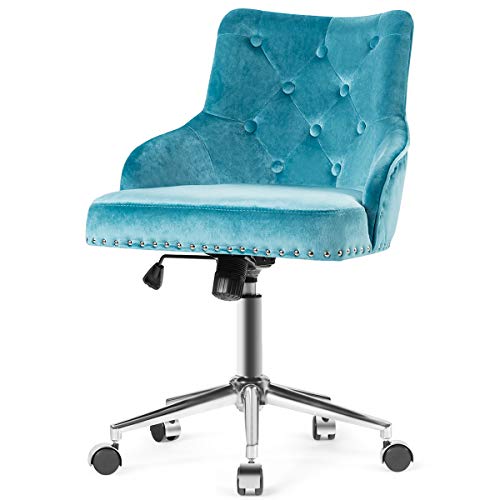 Giantex Modern Home Office Chair, Tufted Velvet Swivel Armchair, Mid-Back Velvet Office Chair With Soft Seat, Adjustable Task Chair Computer Desk Chair For Living Room Bedroom Study (Turquoise) #TOP6