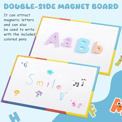 VioraWhite 74 Pcs Silicone Magnetic Alphabet Letters Kit (Sealed Magnet, CPC Certified) ABC Uppercase and Lowercase Letters Numbers Fridge Magnets with Whiteboard for 4-6 Kids Learning Toys Gifts - Image 3
