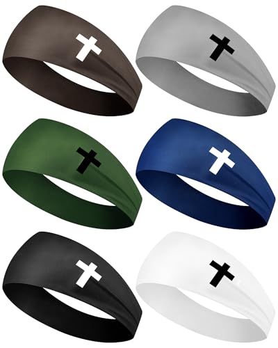 Image of Shihanee 6 Pcs Christian Headbands for Men Jesus Athletic Sweatbands Moisture Wicking Football Baseball Sports Hair Bands