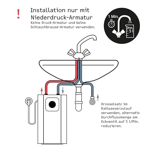 Neueste Generation STIEBEL ELTRON Boiler SNU 5 Plus mit Wasserhahn MAE-W, antitropf-, thermostop-Funktion, Untertischboiler 5 Liter Niederdruck, mit Stecker 230V, 2 kW, Made in Germany, 204975