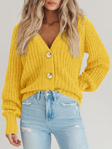 Image of PRETTYGARDEN Women's Chunky Knit Open Front Sweater Long Sleeve Button Loose Short Cardigan Outerwear Coats