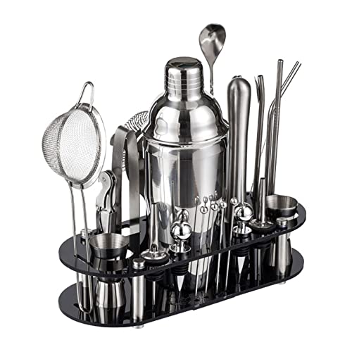 Cocktail Shaker Set - 23 Piece Stainless Steel 750ml Cocktail Making Set with Acrylic Stand & Cocktail Recipes Booklet Perfect Bar Tool Set Bartender Kit for Drink Mixing Home Bar Party (23 Piece)