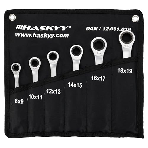 Haskyy Ringschlüssel Set 6tlg. Doppel-Ring-Ratschenschlüssel 8-19mm
