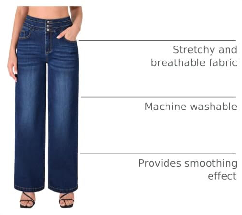 Image of roswear Women's Wide Leg Jeans Casual High Waisted Stretch Baggy Loose Denim Pants