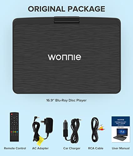 Wonnie 16.9" Portable Blu-Ray Dvd Player With 14.1" 1080P Full Hd Large Screen, Dolby Audio, 4 Hrs Rechargeable Battery, Support Hdmi Out, Av In, Usb/Sd Card, Last Memory #TOP7