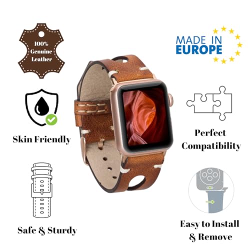 Image of Leather Bands Compatible with Apple Watch Band 40 mm 38 mm 41 mm 42 mm 44 mm 45 mm 46 mm 49 mm Band For Women Straps For Men Handmade Crazy Horse Full Grain Genuine Leather Strap for iWatch Series 11 10 9 8 7 6 SE 3 2 1 Ultra 3 2 1