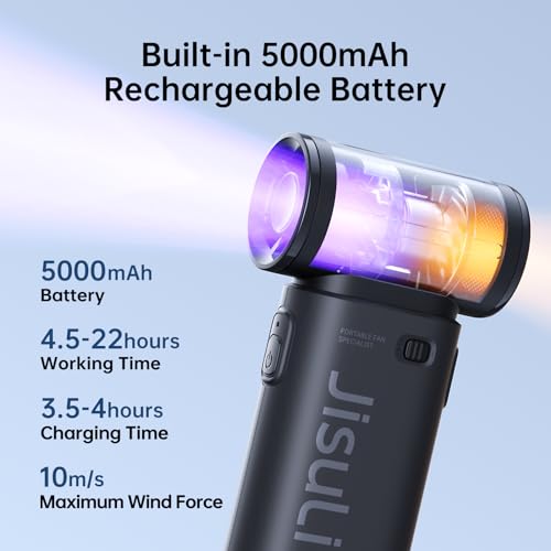 JISULIFE Portable Handheld Turbo Fan - Black 5000 mAh Capacity