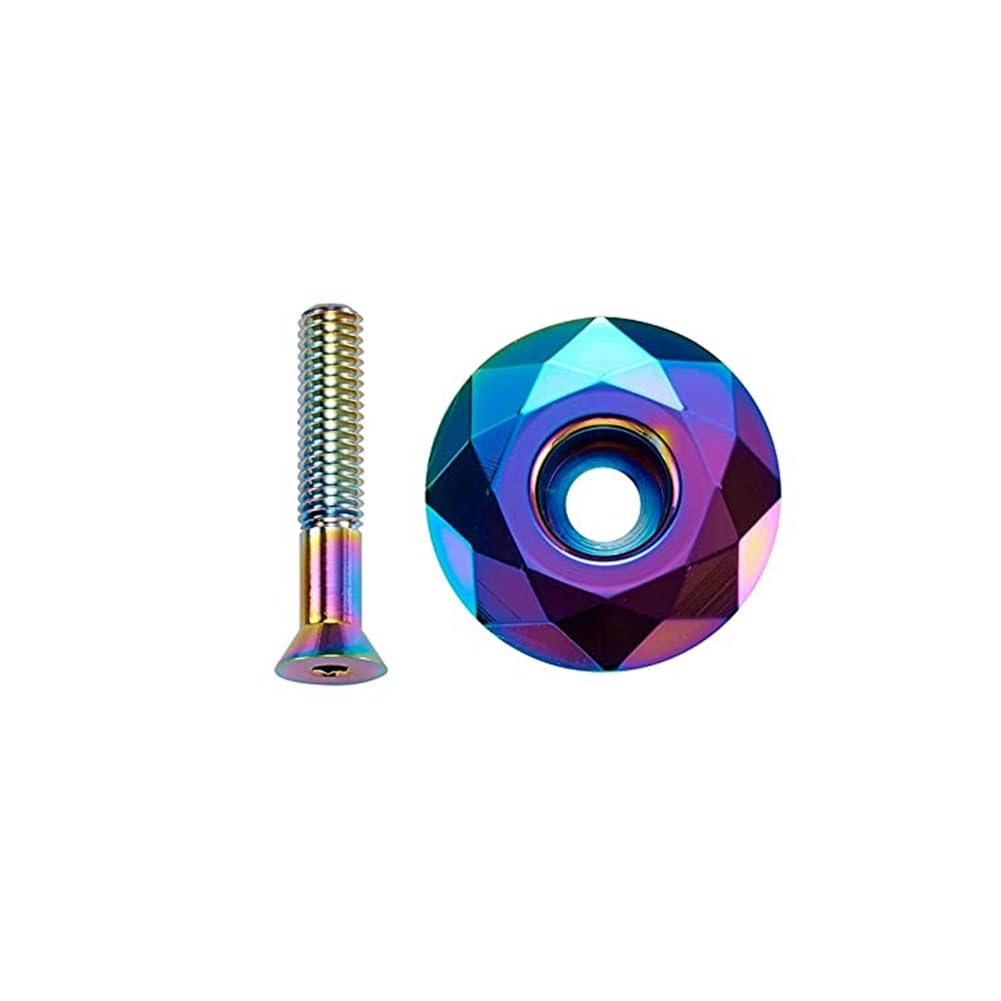 NICOLIE Mtb Bicycle Headset Top Cap Oil Slick Aluminum Mountian Bike Stem Top Cap Ultralight 28.6Mm 1 1/8" Stem Top Caps Bmx Bowl Covers - Rainbow