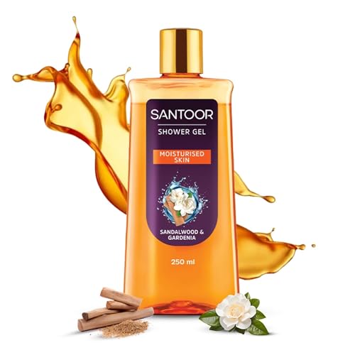 Santoor Moisturizing Shower Gel With Natural Sandalwood & Gardenia Extracts| For Men & Women| Moisturizing Body Wash With Glycerin | Suitable For All Skin Types| No Parabens| No Silicones| 250ml