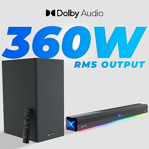 Image of ZEBRONICS Juke BAR 900 360 Watts Dolby Audio Soundbar with Wireless Subwoofer, Display, Bluetooth V5.3, HDMI (ARC), Optical in, USB, AUX, RGB LED Light, Wall Mount Bracket & Fasteners