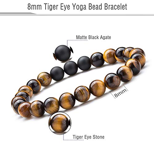 Doitory Men Women 8Mm Lava Chakra Essential Oil Diffuser Bracelet Yoga Meditation Elastic Tiger Eye Stone Bracelet Set #TOP4