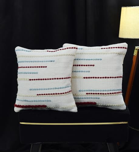 Image of TIB Premium Boho Decorative Throw Cushion Covers, 16 x 16 cm, Set of 2, Cotton. (Lines Multi)