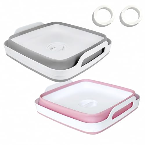 Image of GIMWA Collapsible Wash Basin with Drain Plug - 2.4 Gallon Foldable Kitchen Sink for Baby Bottles, RV Camping, Space-Saving Dish Tub (Gray-Pink)